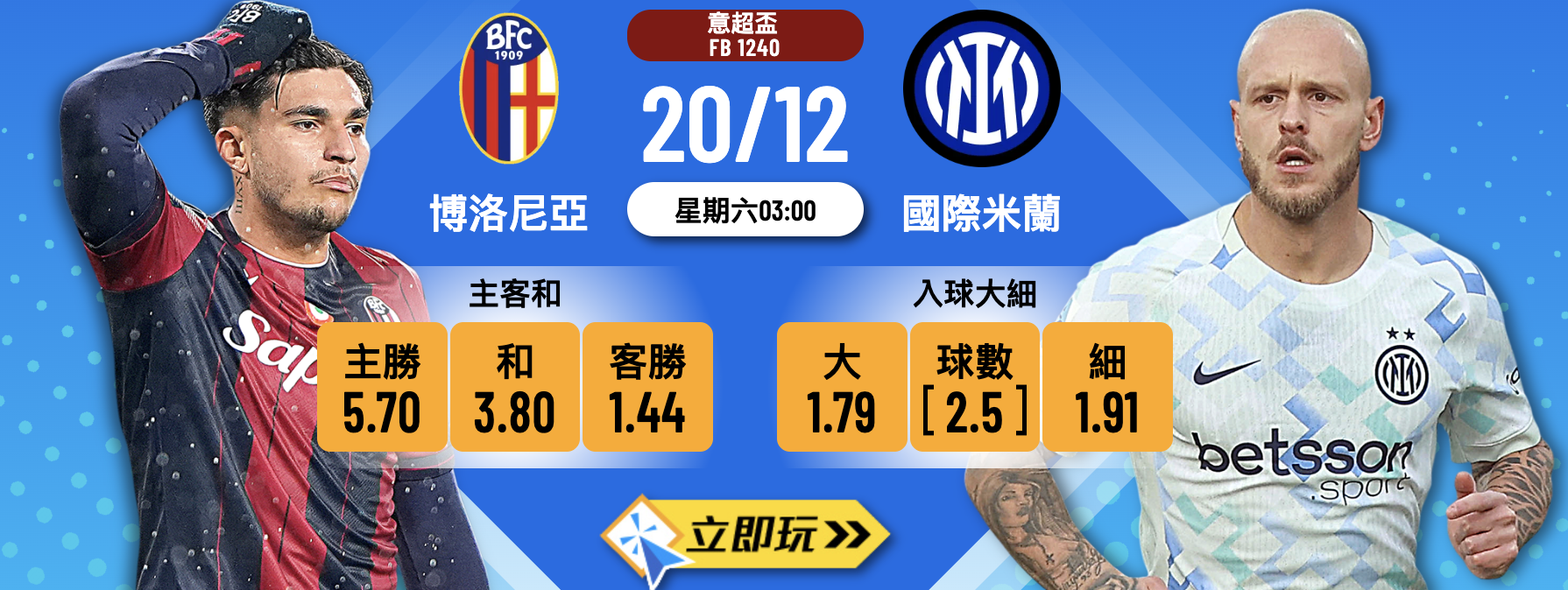 意超盃 2025 焦點戰：博洛尼亞 vs 國際米蘭波膽心水 3 大分析