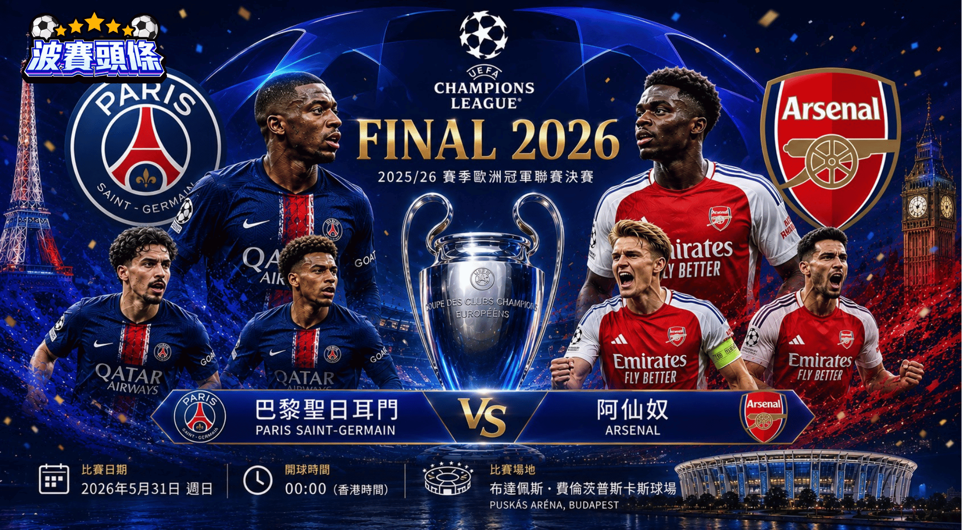 歐聯決賽終極預測｜巴黎聖日耳門 vs 阿仙奴：兵工廠強勢衝冠 90分鐘有力坐和望贏